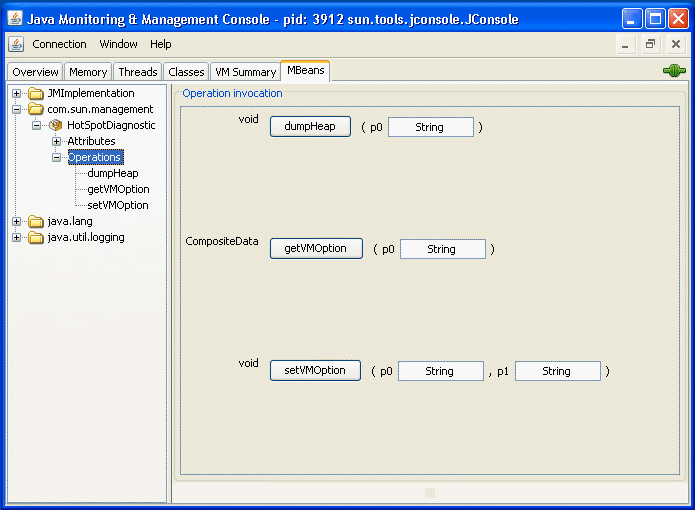 Performing heap dumps using the HotSpot VM Diagnostic
MBean. Performing heap dumps using the HotSpot VM Diagnostic
MBean.
