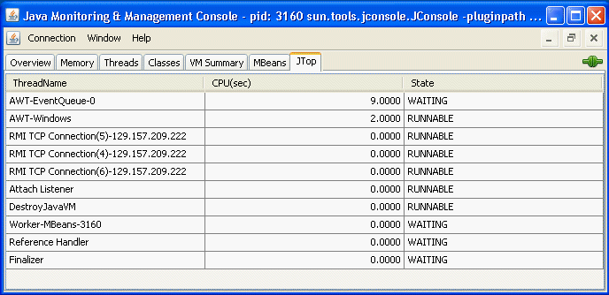 A custom tab showing connected to the JTop example program. A custom tab showing connected to the JTop example program.