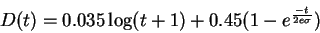 \begin{displaymath}D(t) = 0.035 \log(t + 1) + 0.45 (1-e^{\frac{-t}{2e\sigma}}) \end{displaymath}