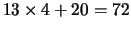 $13\times 4+20=72$